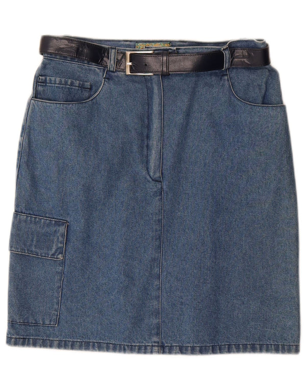 Vintage mujer denim cargo falda IT 42 Medio W28 Algodón Azul