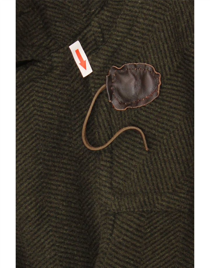 Vintage hombres con capucha Duffle abrigo Reino Unido 38 lana caqui mediana