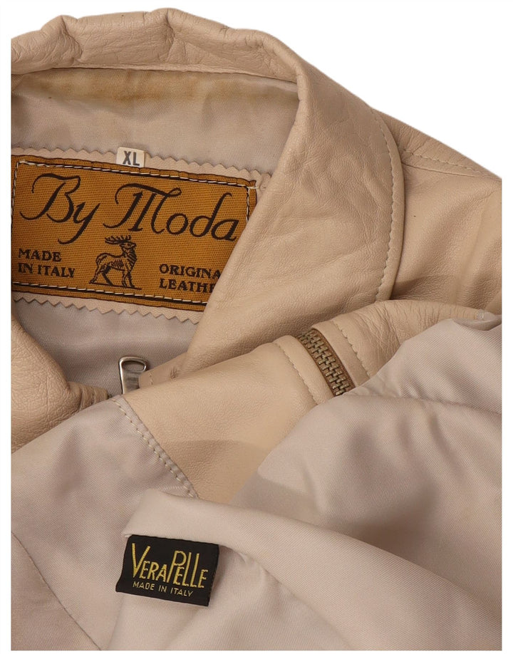 Vintage mujer chaqueta de cuero Reino Unido 18 XL cuero beige