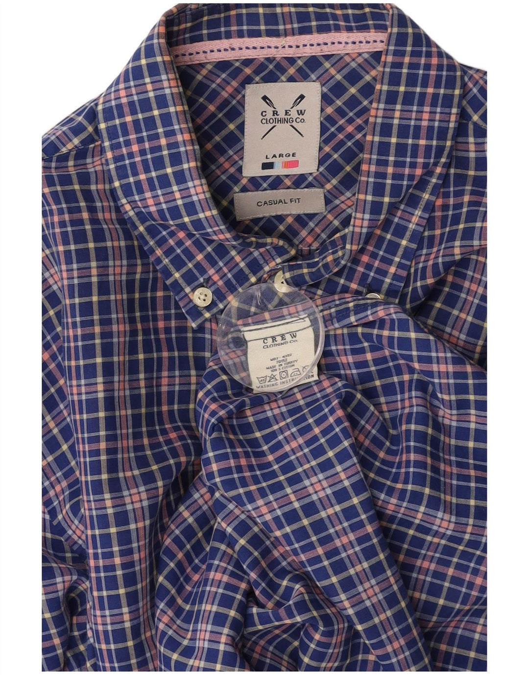 CREW CLOTHING Camisa de corte casual para hombre, algodón a cuadros azul grande
