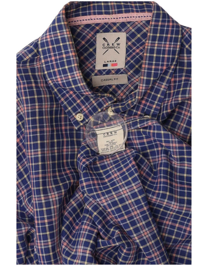 CREW CLOTHING Camisa de corte casual para hombre, algodón a cuadros azul grande