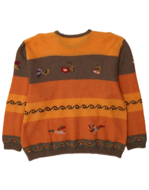 Vintage mujer cuello redondo jersey suéter Reino Unido 18 XL naranja colorblock novedad