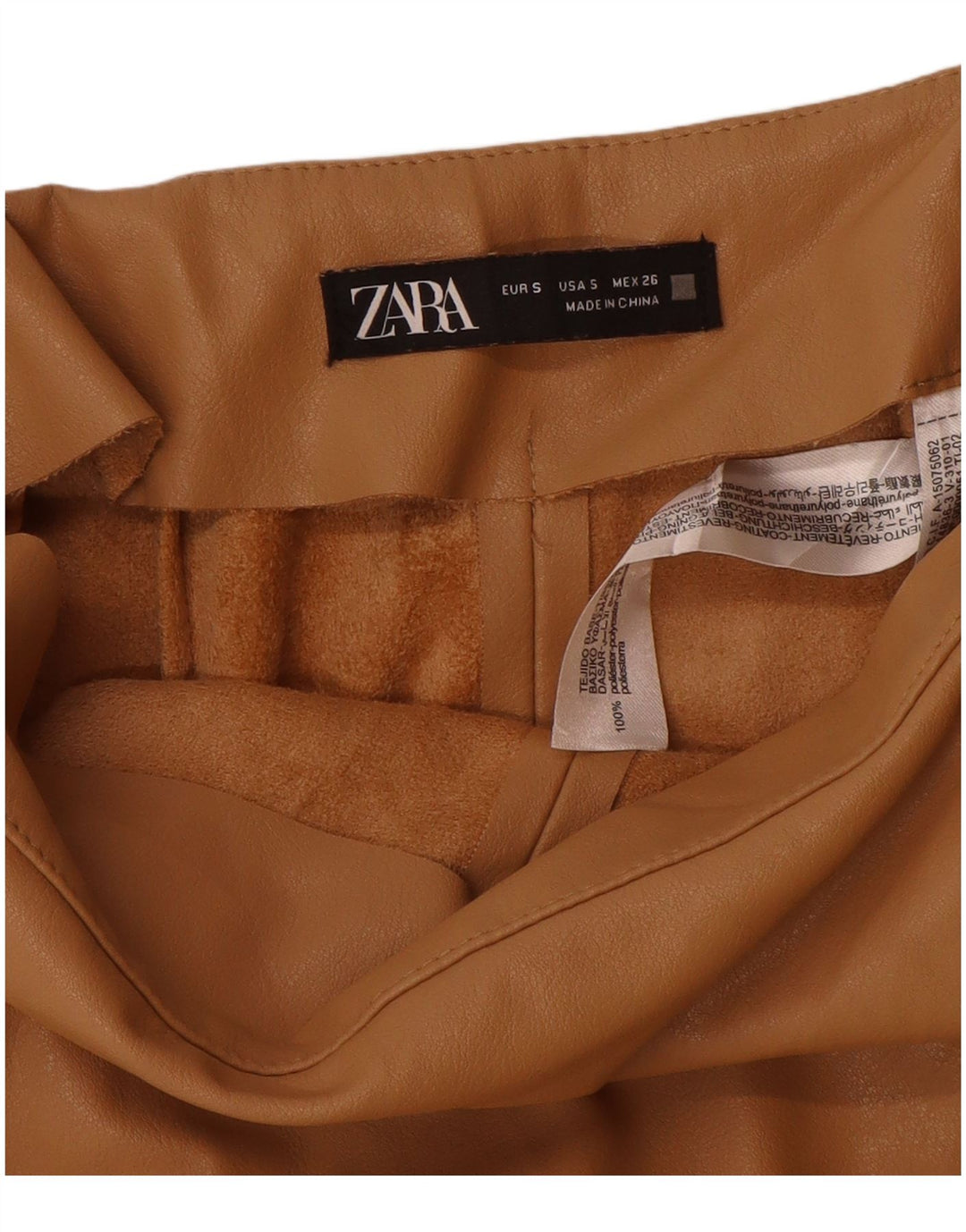 Zara Mujer Shorts De Piel Small W26 Poliuretano Beige