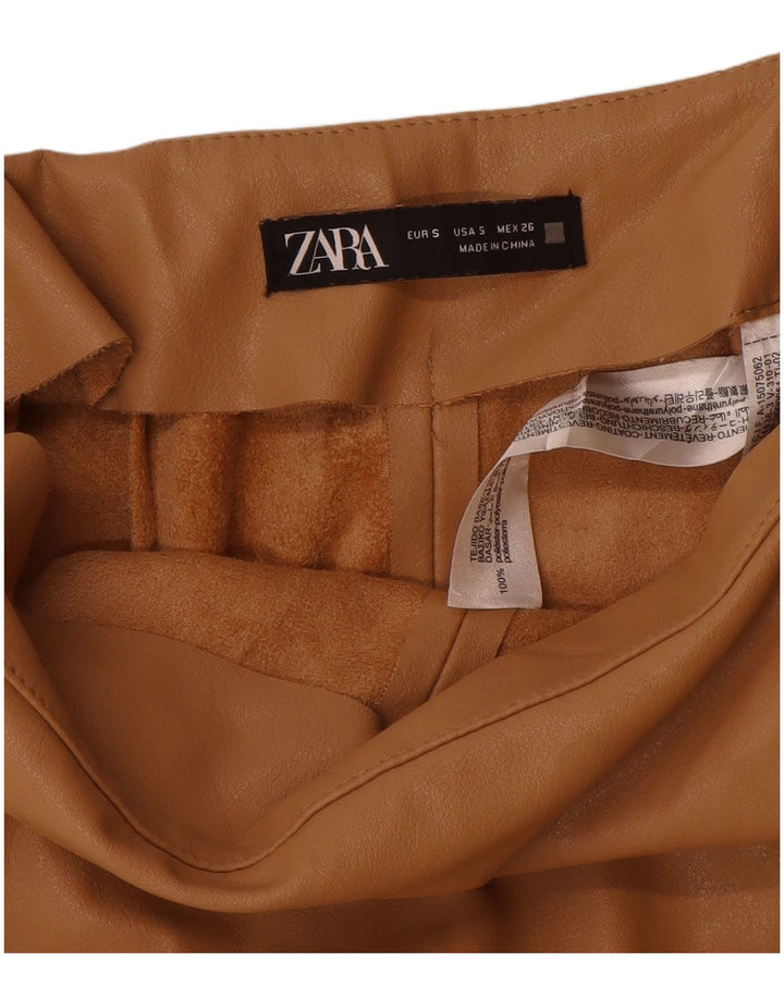 Zara Mujer Shorts De Piel Small W26 Poliuretano Beige