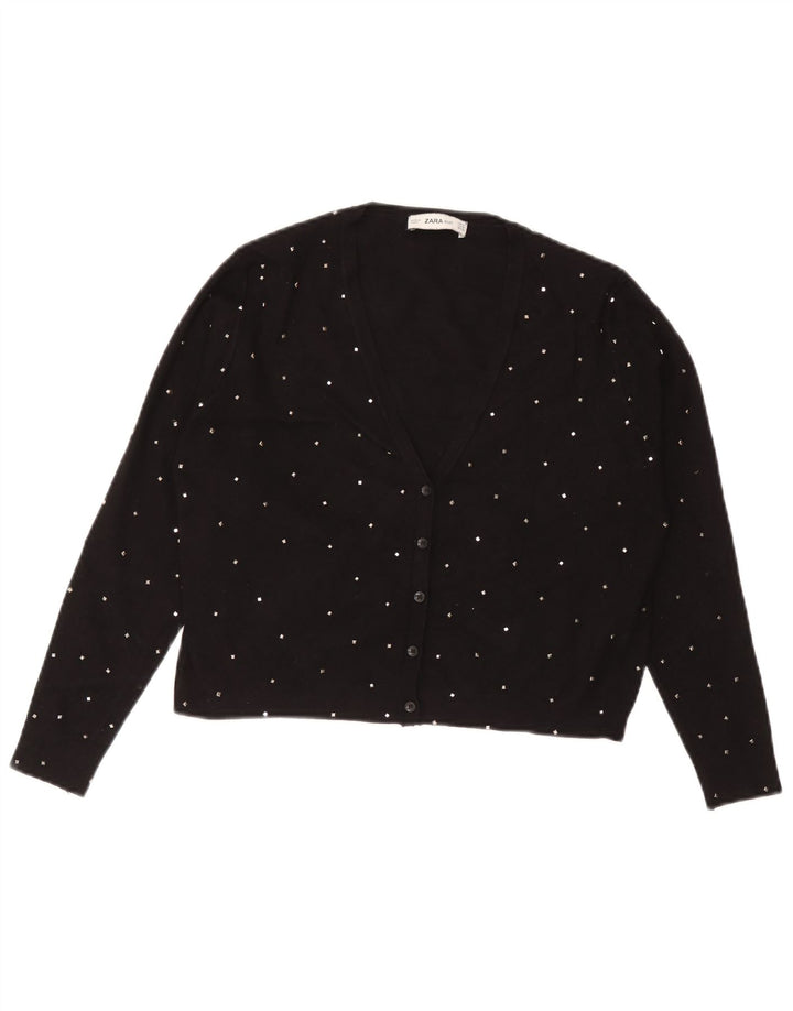 Zara Mujer Bolero Jumper UK 12 Medium Viscosa Negra Manchada