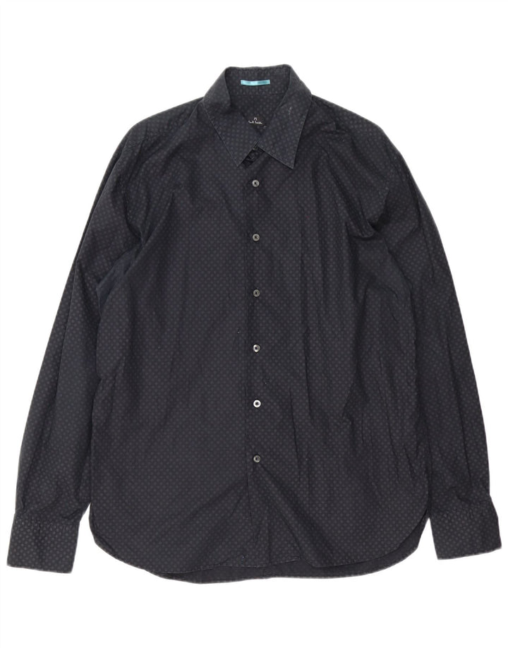 Paul Smith Camisa de corte clásico para hombre XL Algodón manchado negro