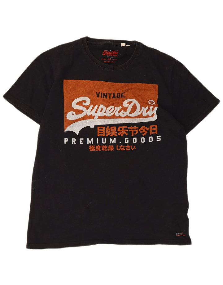 Superdry Hombre Camiseta Gráfica Top XL Algodón Negro
