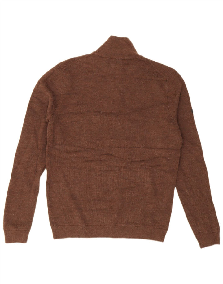 Superdry Jersey con cuello y cremallera de lana merino en marrón medio para hombre