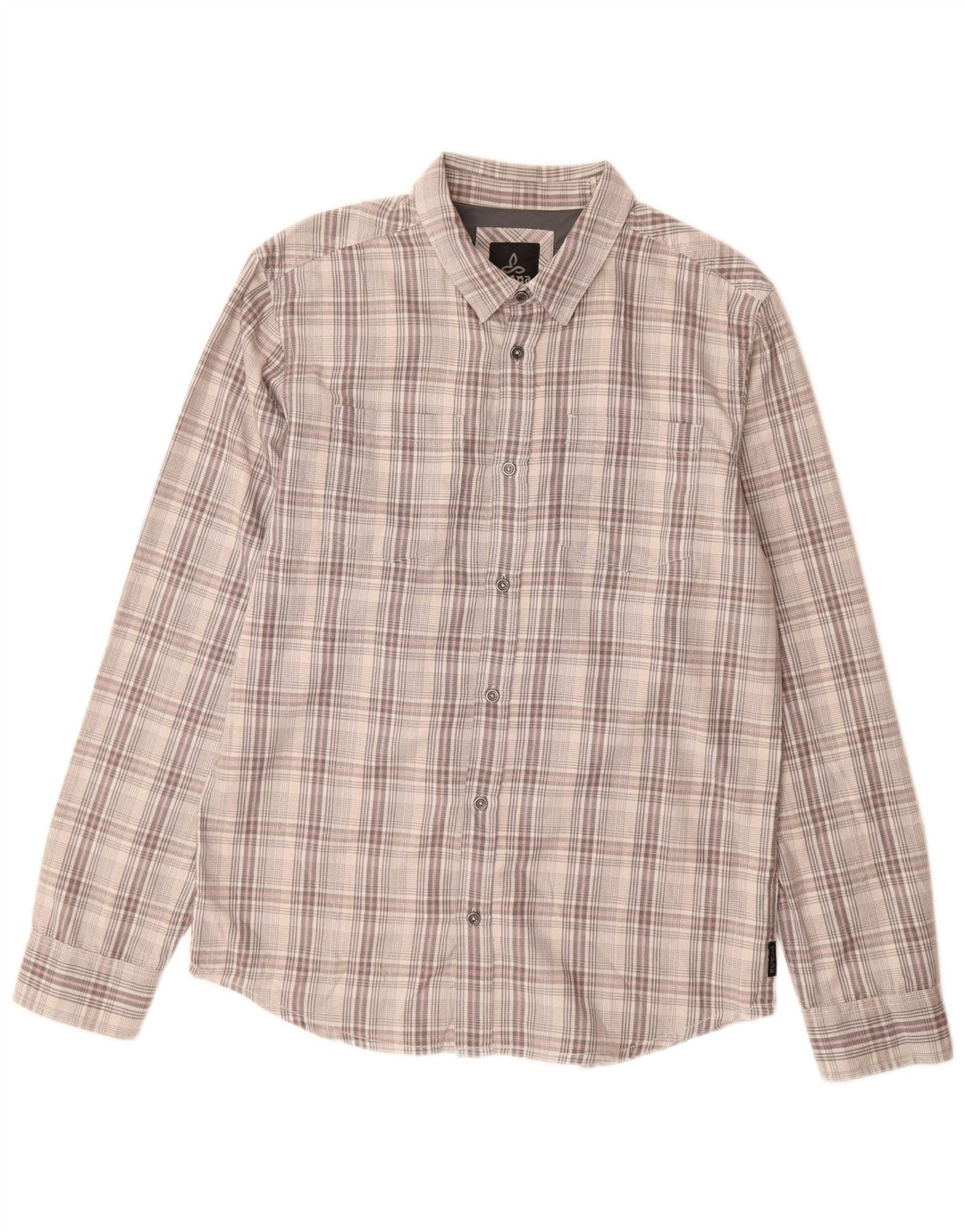PRANA Hombre Camisa De Franela De Algodón A Cuadros Gris Medio