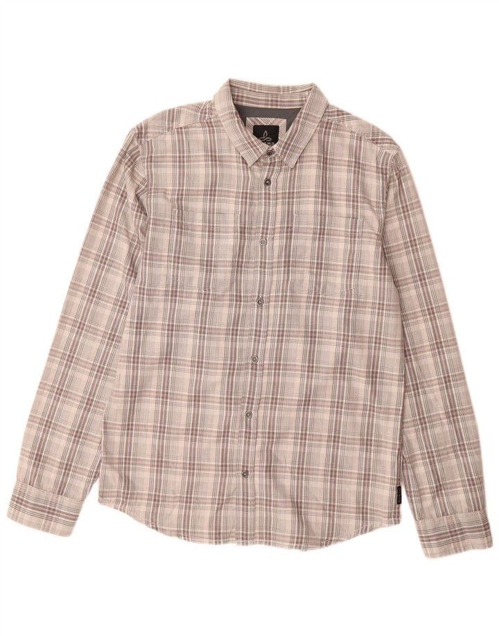 PRANA Hombre Camisa De Franela De Algodón A Cuadros Gris Medio