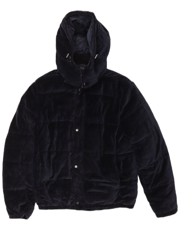 Zara Chaqueta acolchada con capucha para hombre UK 40 Large Poliéster azul marino