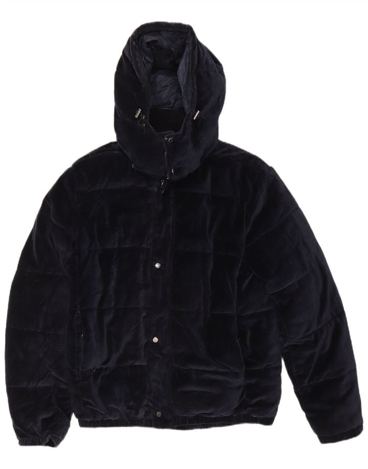 Zara Chaqueta acolchada con capucha para hombre UK 40 Large Poliéster azul marino