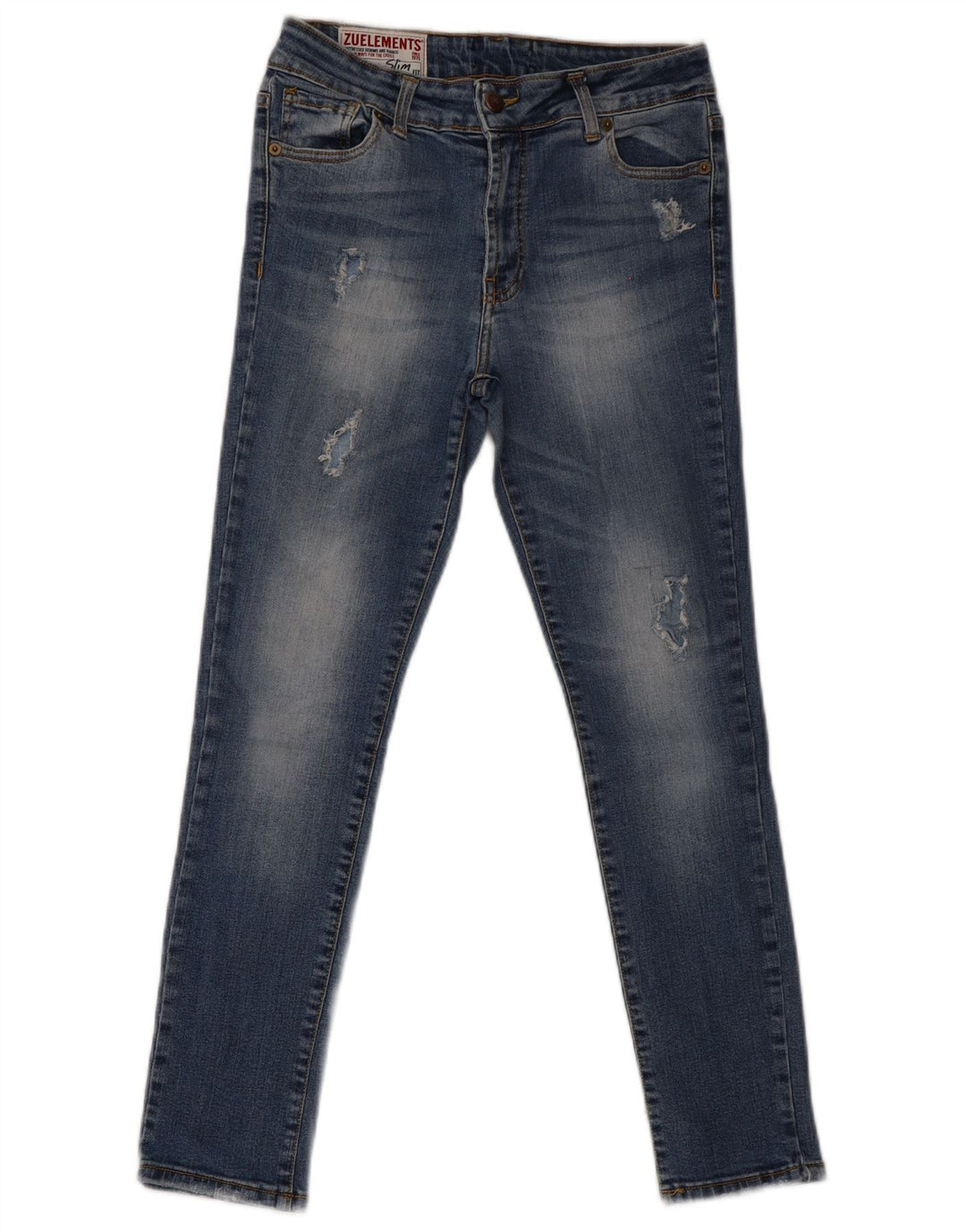 Zu Elements Vaqueros superdelgados desgastados para mujer W30 L28 Algodón azul