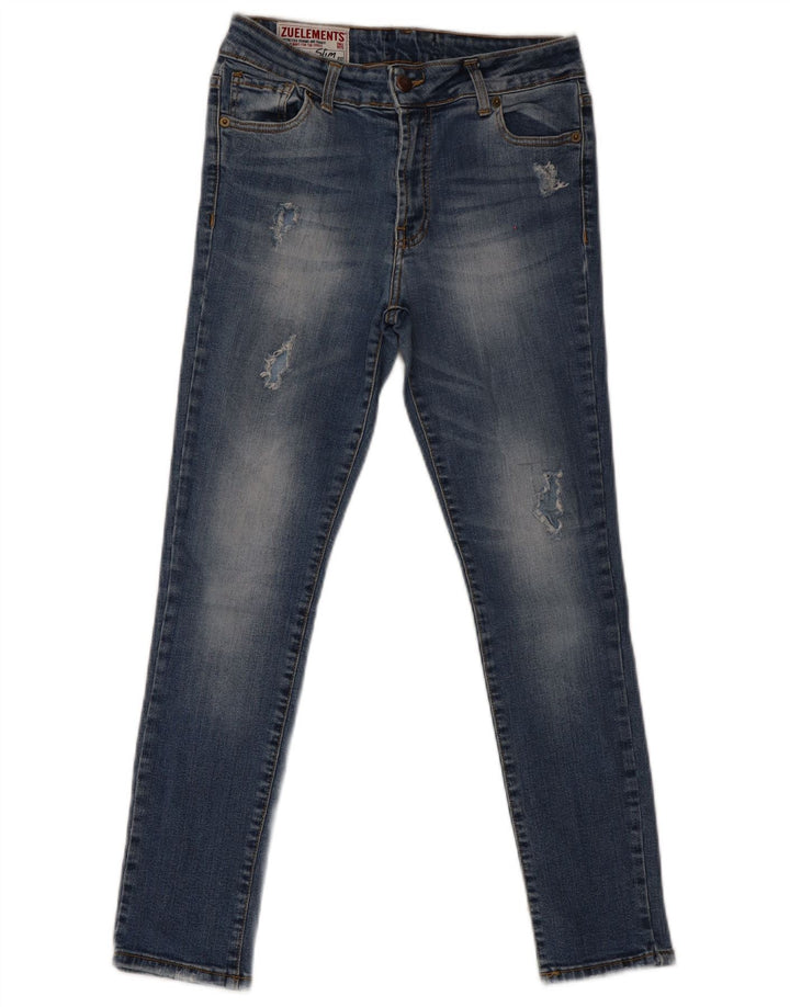 Zu Elements Vaqueros superdelgados desgastados para mujer W30 L28 Algodón azul