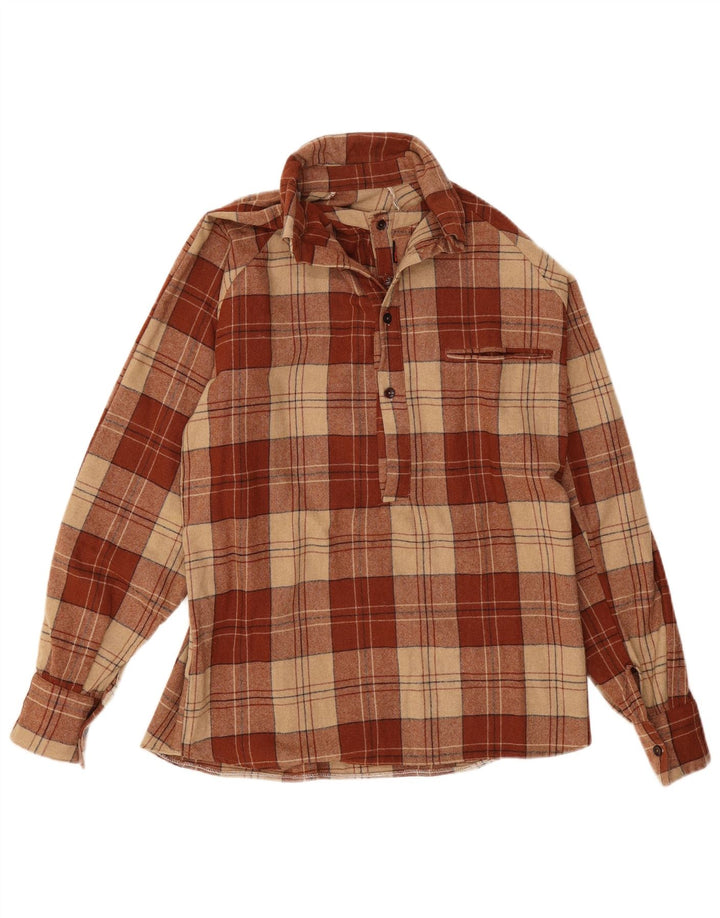 Vintage hombres pullover franela camisa marrón medio cheque