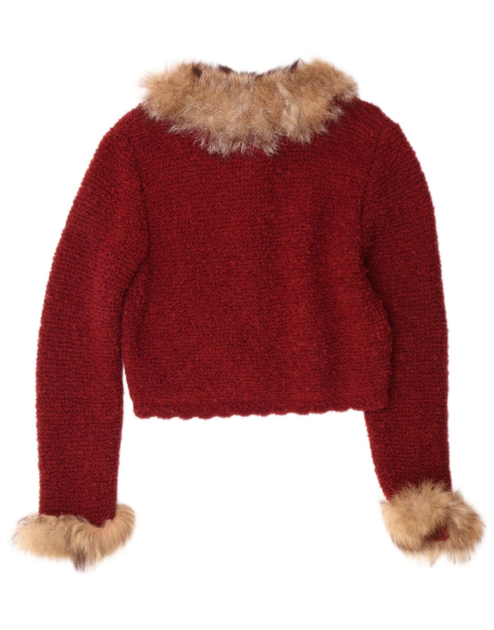 VINTAGE Mujer Crop Cardigan Suéter Reino Unido 12 Medio Borgoña