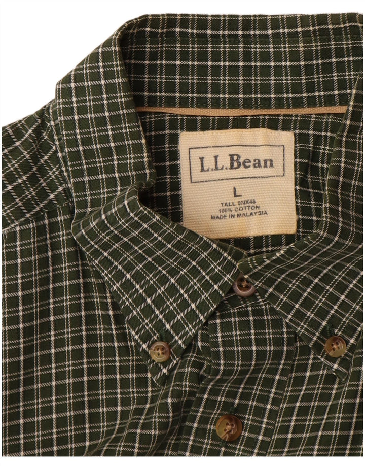 L.L.BEAN Camisa alta de manga corta para hombre Algodón a cuadros caqui grande