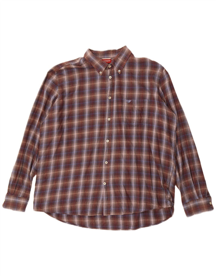 Camisa de franela de corte regular para hombre Carrera 3XL Algodón a cuadros marrón