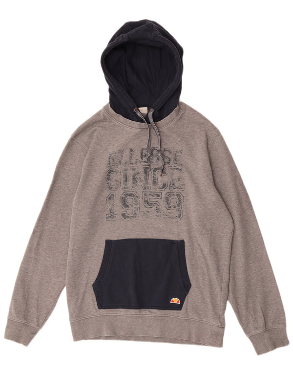 Ellesse Hombre Sudadera Con Capucha Gráfica De Algodón Gris Color Block Grande