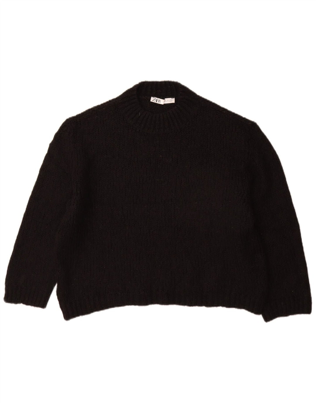 ZARA Jersey oversized con cuello redondo para mujer UK 10 Small Acrílico negro