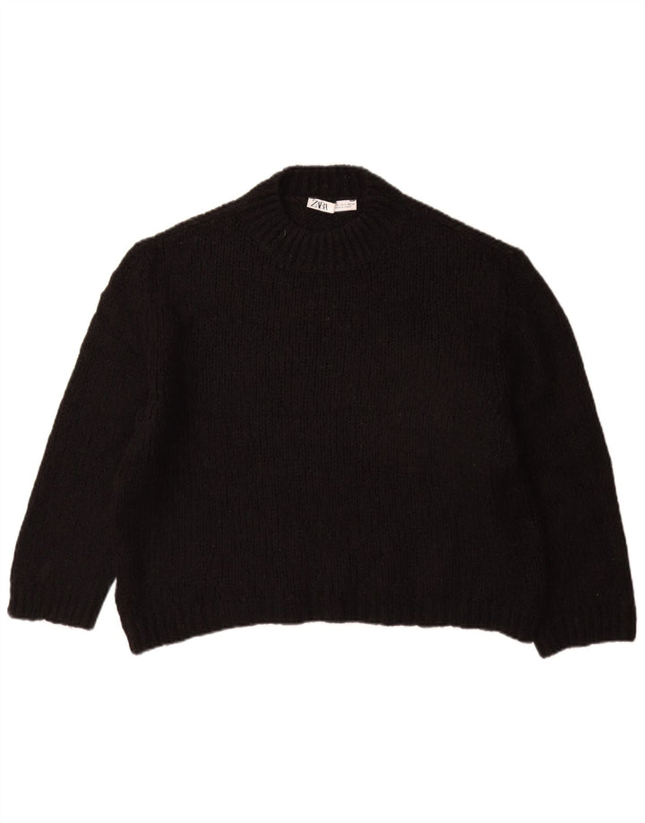 ZARA Jersey oversized con cuello redondo para mujer UK 10 Small Acrílico negro