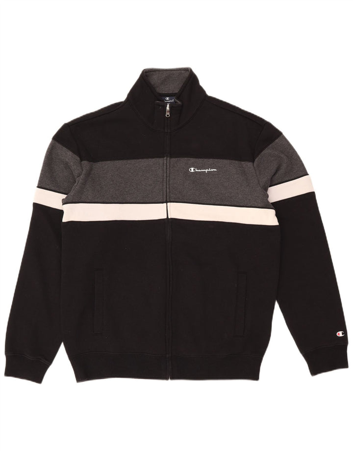 Champion Chaqueta de chándal para hombre, talla grande, algodón negro con bloques de color