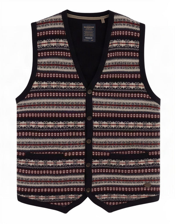 Hammond & Co Chaleco de punto para hombre de lana Fair Isle azul marino medio