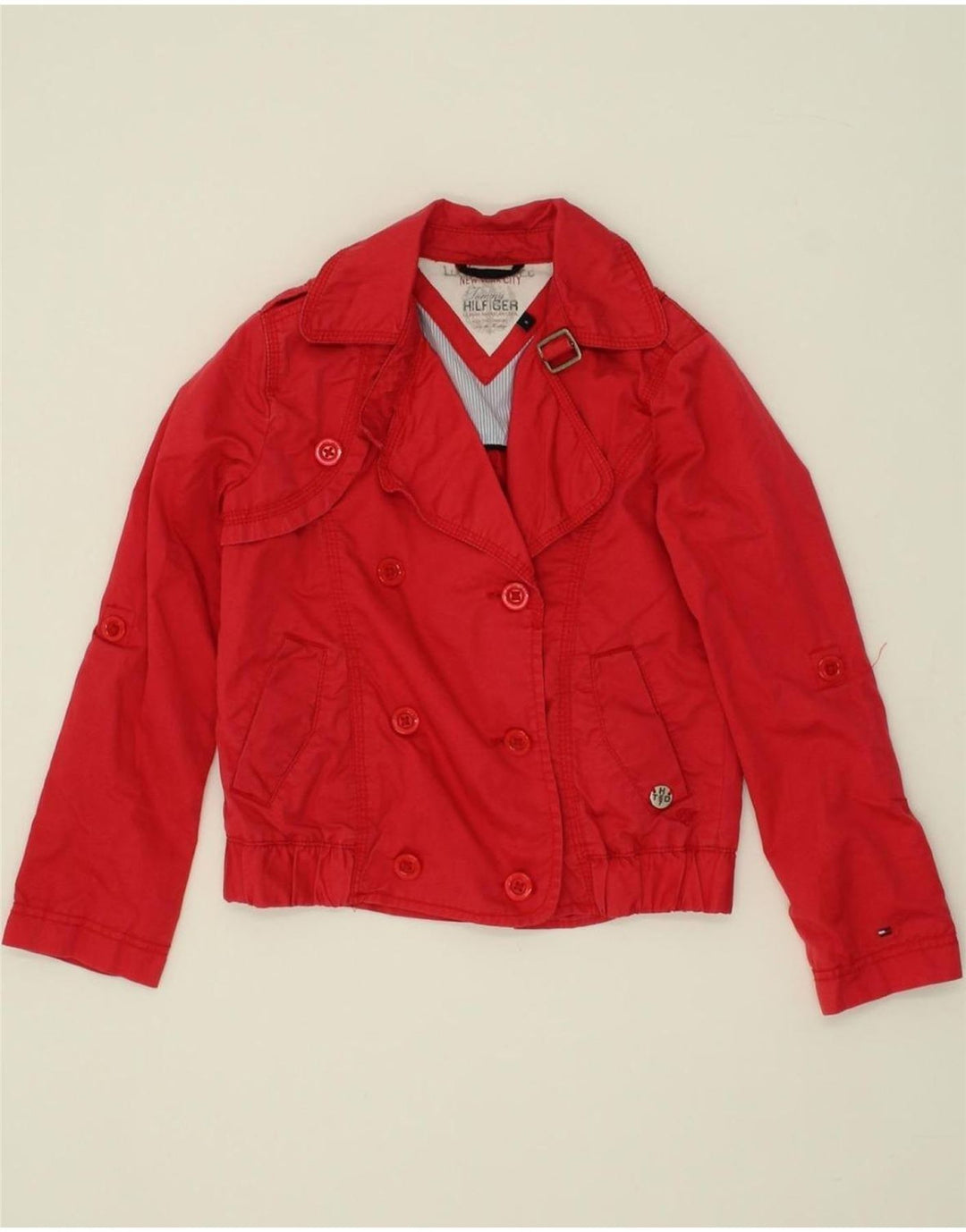 TOMMY HILFIGER Girls Pea Coat 7-8 Years Red Cotton Vintage Tommy Hilfiger and Second-Hand Tommy Hilfiger from Messina Hembry 