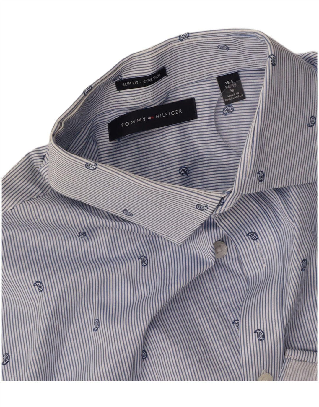 TOMMY HILFIGER Camisa elástica para hombre Talla 15 1/2 Raya mediana azul