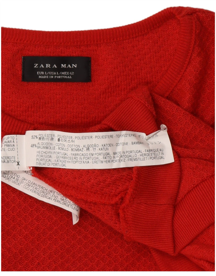 Zara Hombre Jersey Cuello Redondo Jersey Grande Poliéster Rojo