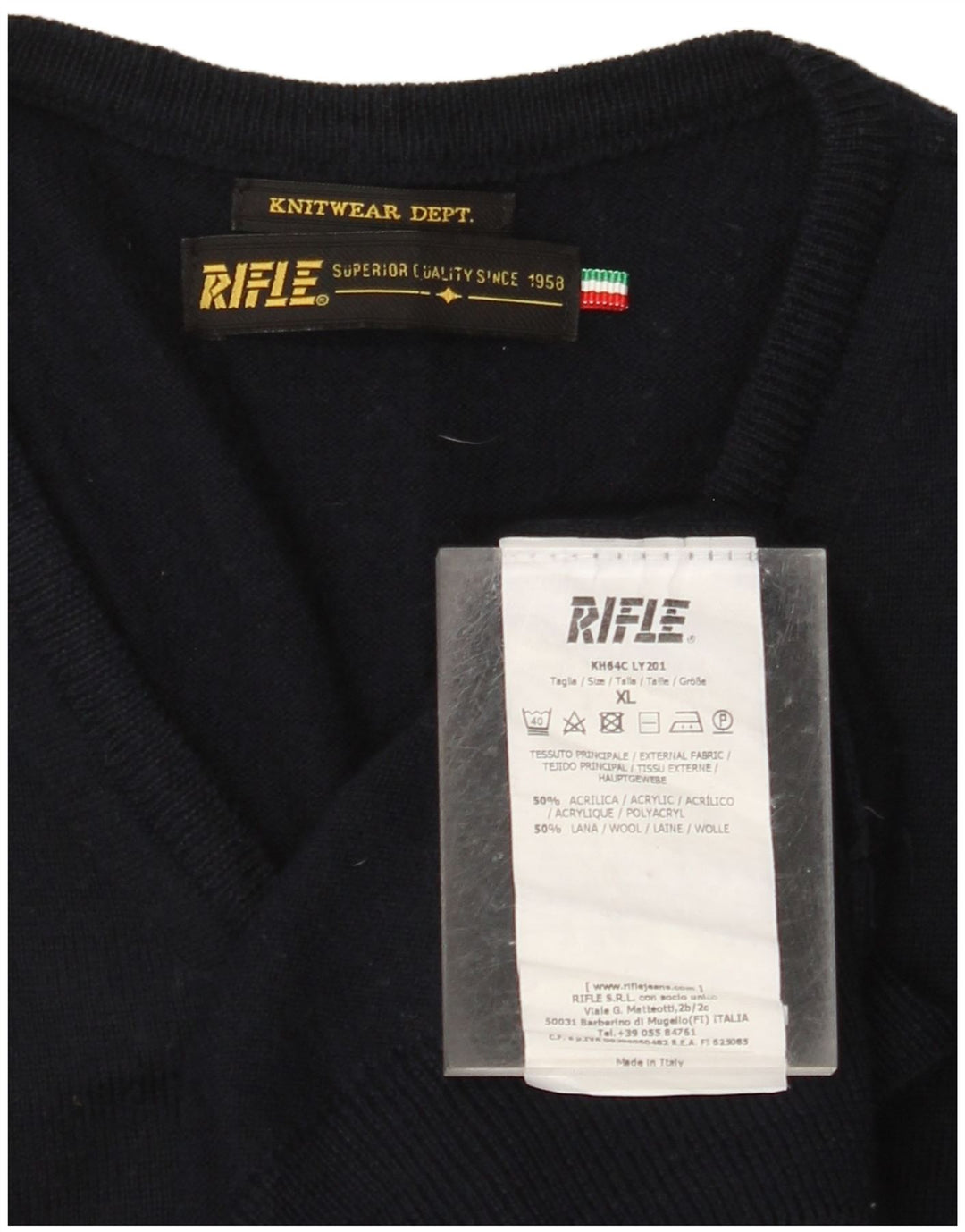 RIFLE Suéter con cuello en V para mujer UK 18 XL Acrílico azul marino