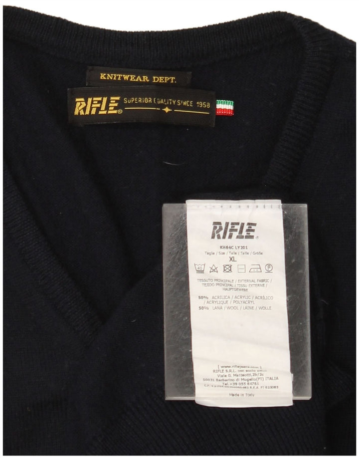 RIFLE Suéter con cuello en V para mujer UK 18 XL Acrílico azul marino