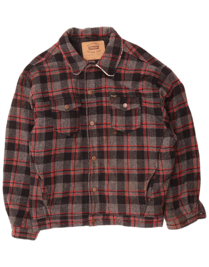 Wrangler Chaqueta Bomber para Hombre UK 42 XL Lana a Cuadros Gris