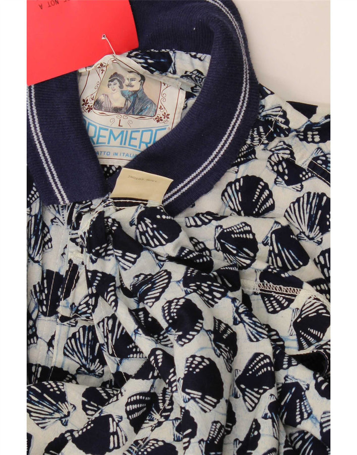 Vintage hombres patrón abstracto camisa de manga corta grande algodón azul marino