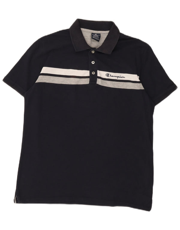 Champion Polo para hombre de algodón a rayas azul marino grande