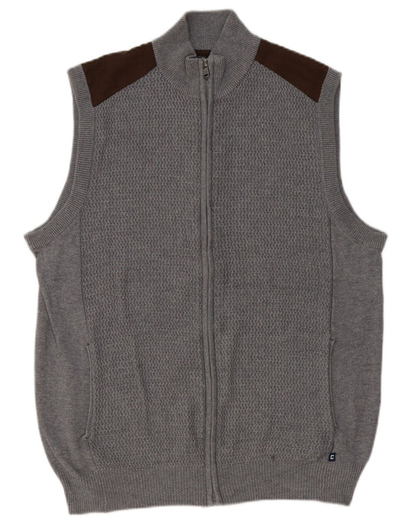 Chaps Hombre Cárdigan Sin Mangas Suéter De Algodón Color Block Gris Medio