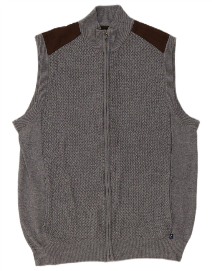 Chaps Hombre Cárdigan Sin Mangas Suéter De Algodón Color Block Gris Medio