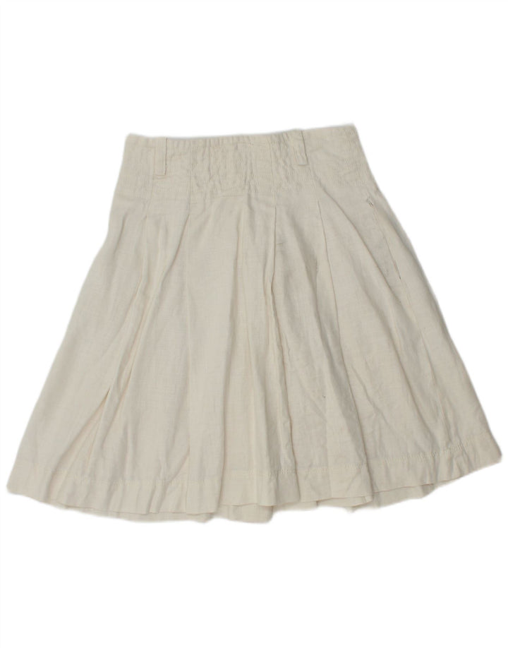 Zara Mujer Falda Plisada Pequeña W26 Lino Blanco