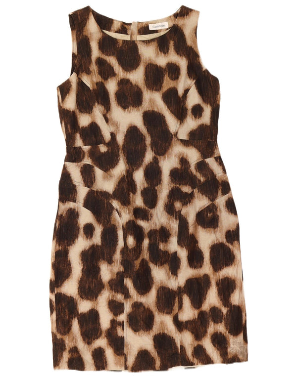 Calvin Klein Vestido tubo sin mangas para mujer UK 42 Estampado animal marrón medio