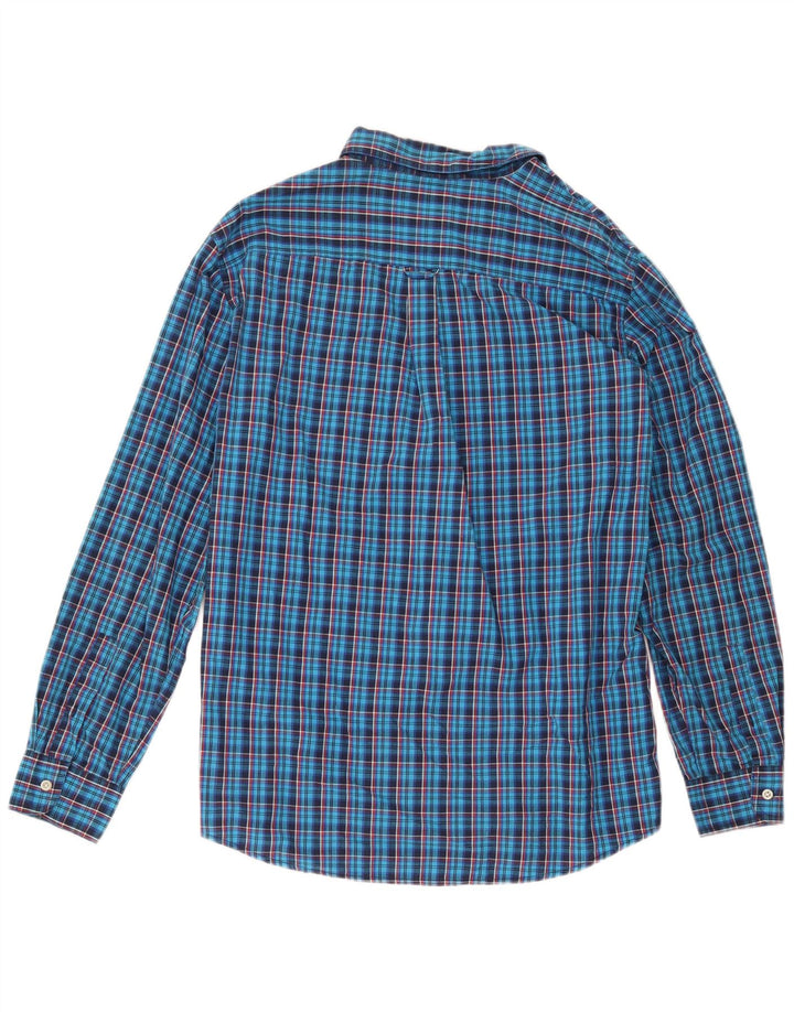 Chaps Camisa de fácil cuidado para hombre de algodón a cuadros azul grande