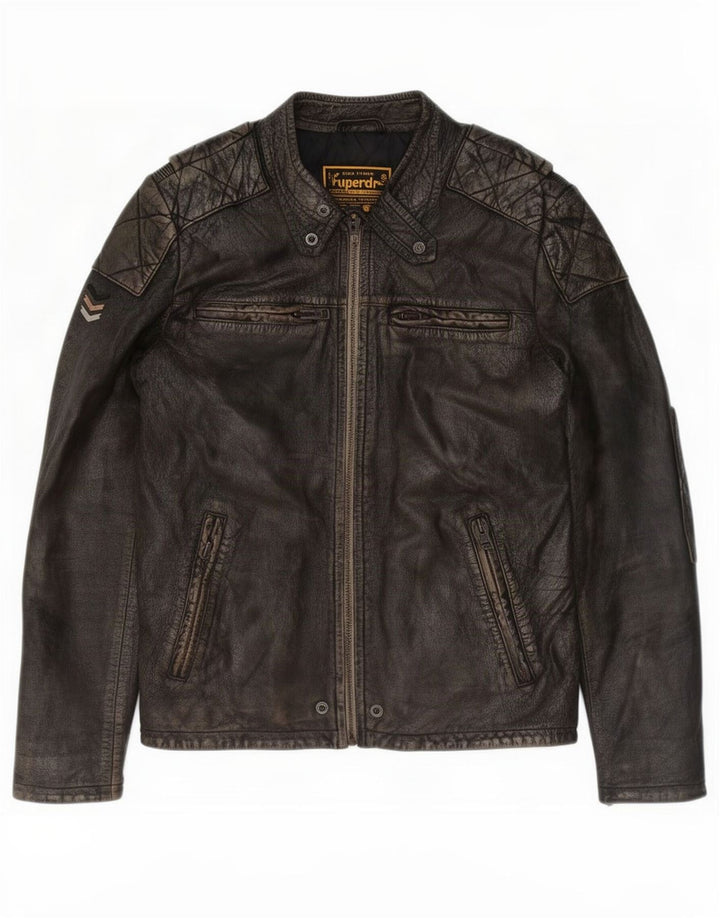 Superdry Chaqueta de cuero estilo motor para hombre, talla 40, color marrón grande