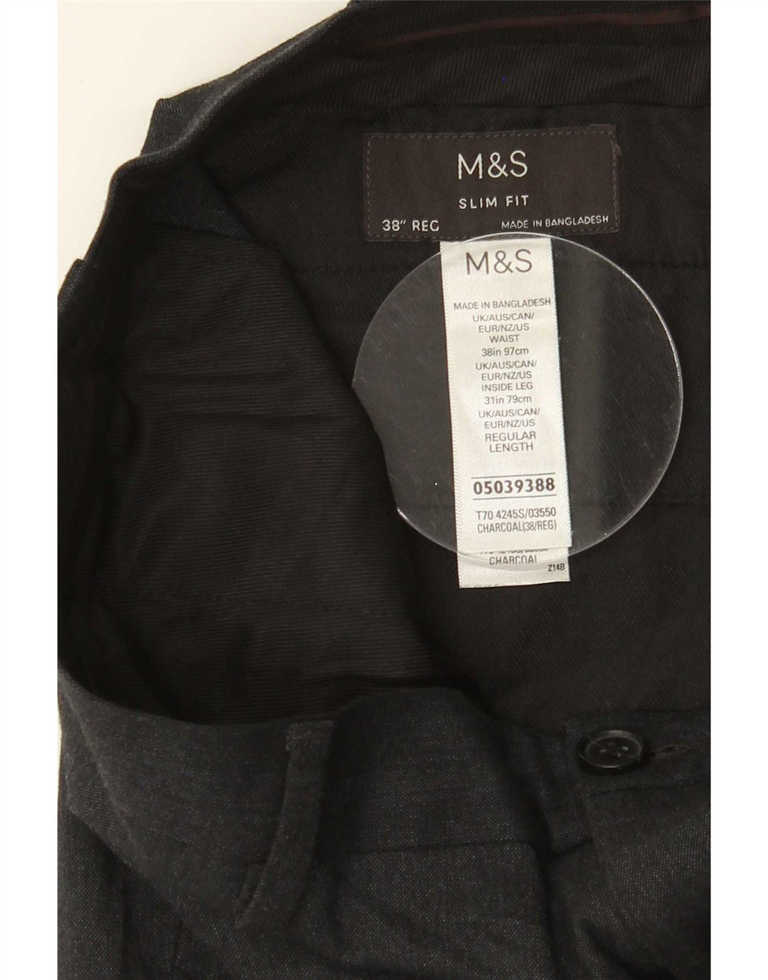 Marks & Spencer Pantalón de traje ajustado para hombre W38 L31 Poliéster gris