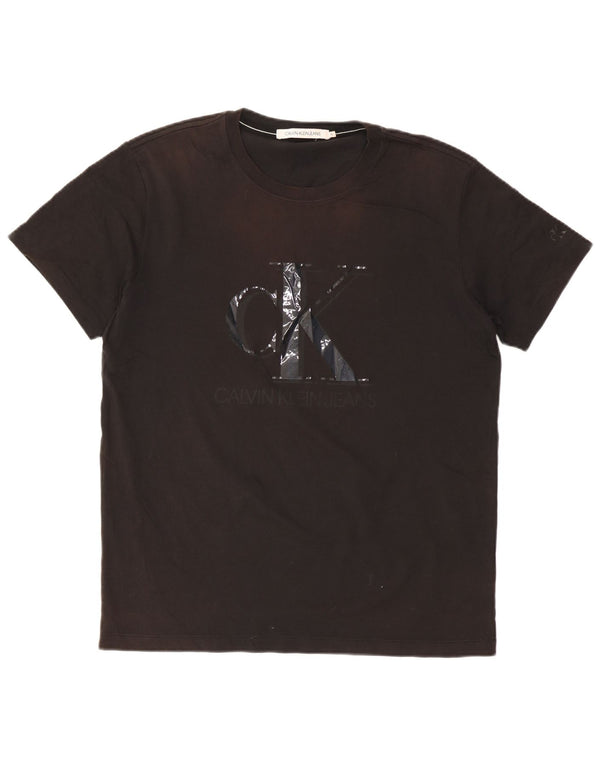 CALVIN KLEIN JEANS Camiseta gráfica para hombre Top XL Algodón negro