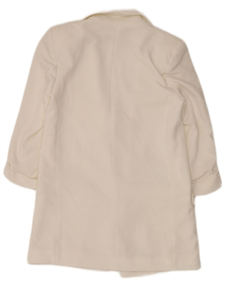 Zara Mujer Chaqueta Americana Abierta De Gran Tamaño UK 6 XS Poliéster Blanco