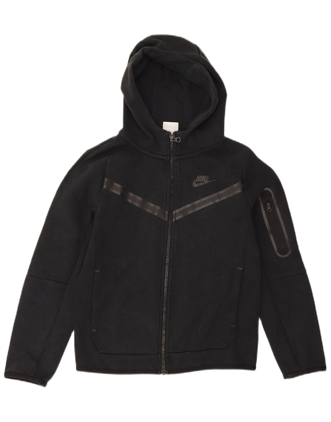 Nike Sudadera con capucha y cremallera para niños de 10 a 11 años, talla mediana, algodón negro