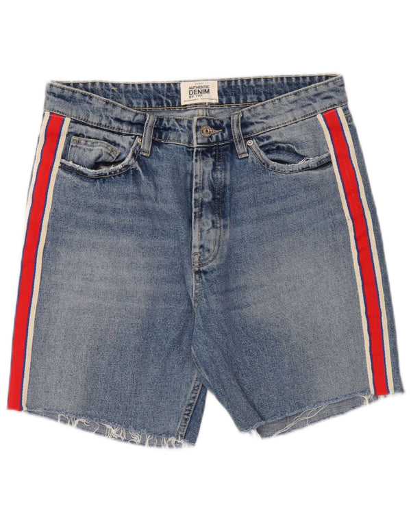 Zara Mujer Pantalones Cortos De Mezclilla Trafaluc EU 40 Medium W30 Algodón Color Block Azul