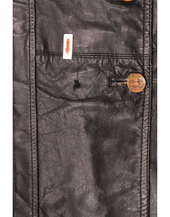 Chaqueta de cuero con doble botonadura vintage para mujer UK 44 Medium Black