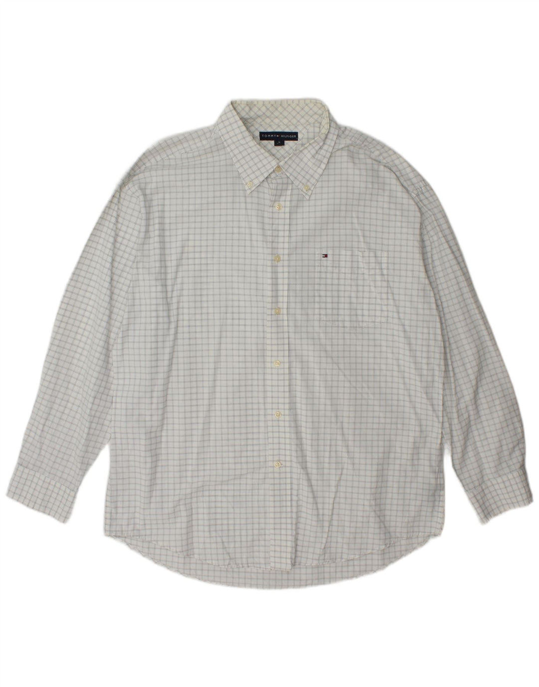 Tommy Hilfiger Camisa Hombre XL Blanco Cuadros Algodón