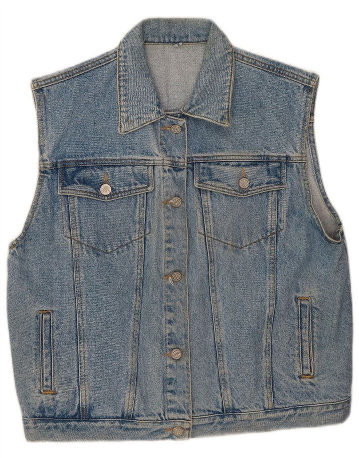 VINTAGE Mujer Denim Gilet Reino Unido 14 Algodón Azul Medio