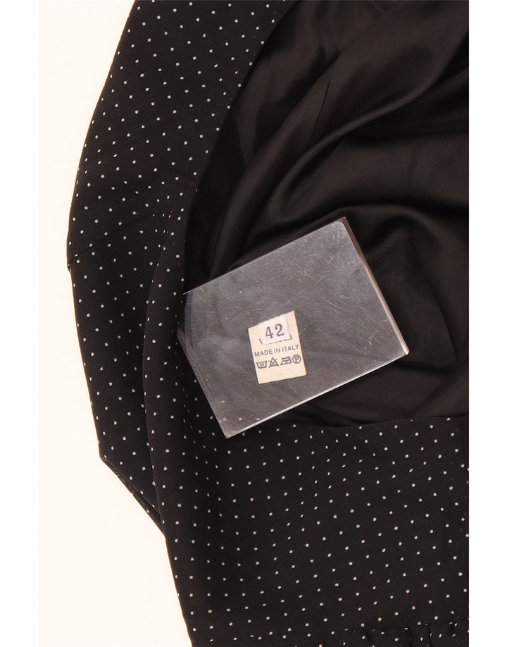 Vintage mujer mini vestido de una línea IT 42 viscosa manchada negra mediana
